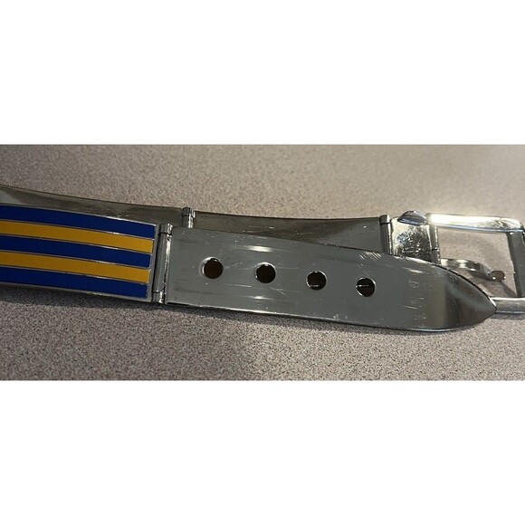 GUCCI Metal/Enamel Buckle Hip Belt Vintage 70s Blue Yellow Stripe main image 14